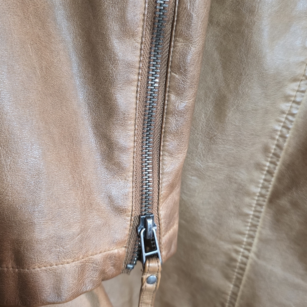 Max Studio Light Brown Faux Leather Moto Biker Jacket Sz Large - Picture 5 of 8